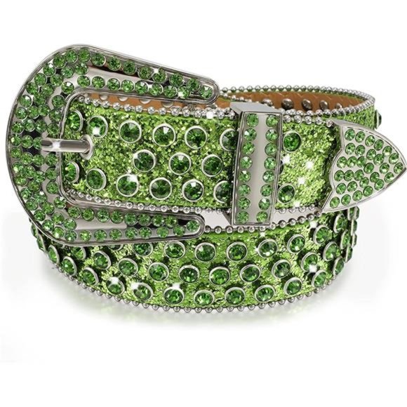 Women Men Rhinestones Belt K-green
